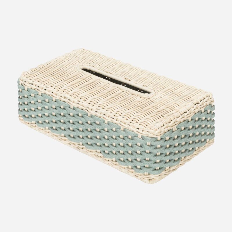 ANTIBES LEATHER & RATTAN TISSUE HOLDER