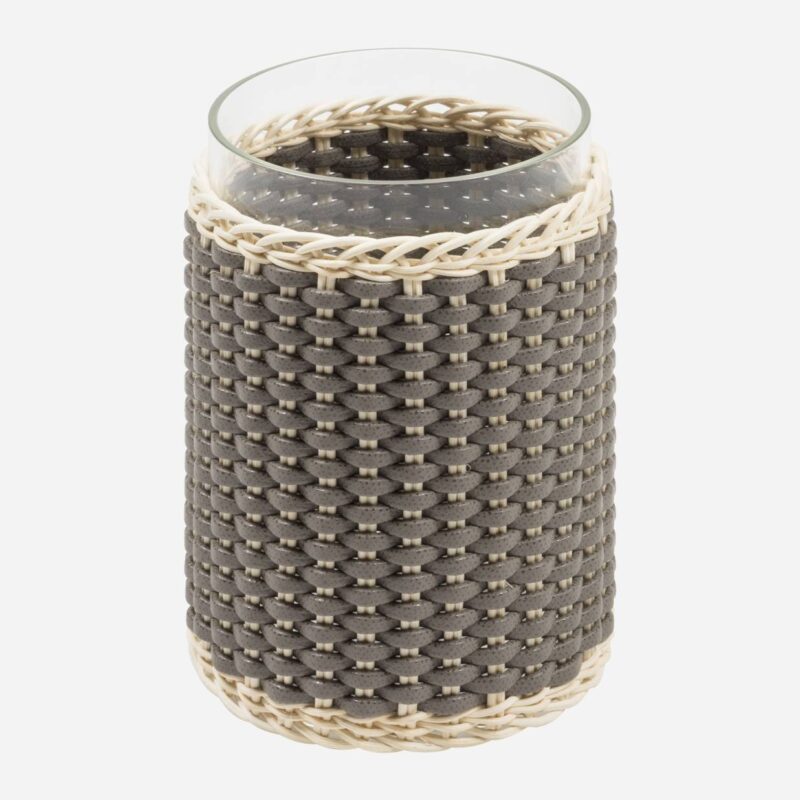 WIDEVILLE LEATHER & RATTAN CANDLE HOLDER