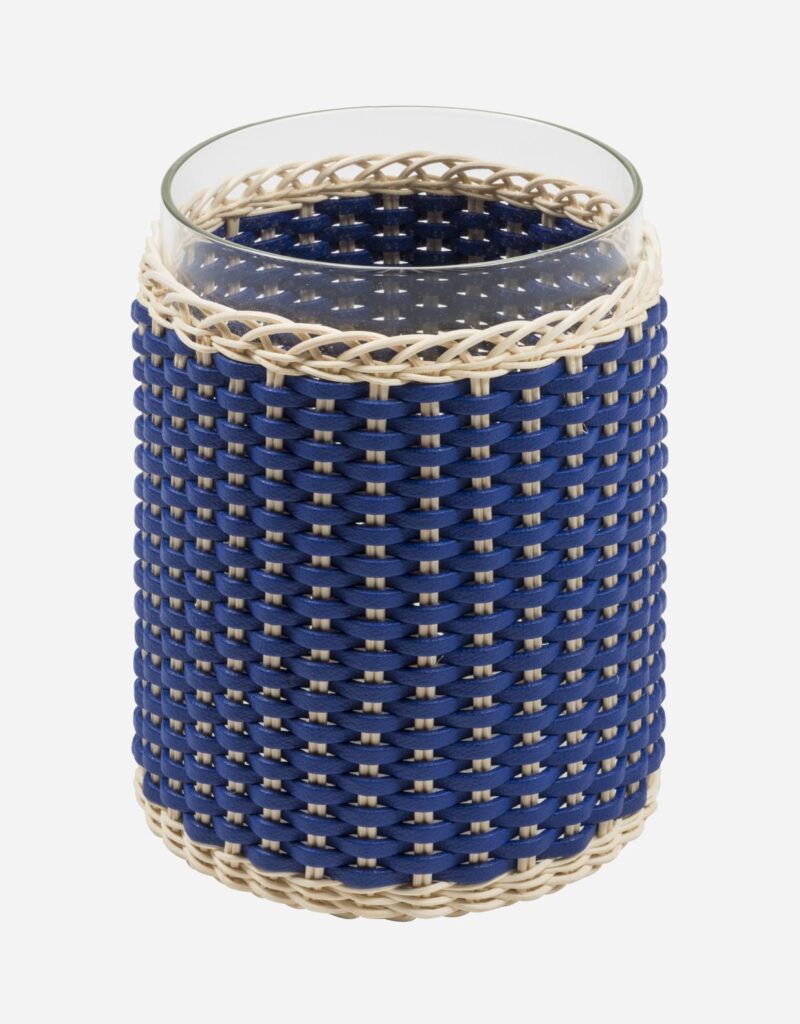 WIDEVILLE LEATHER & RATTAN CANDLE HOLDER