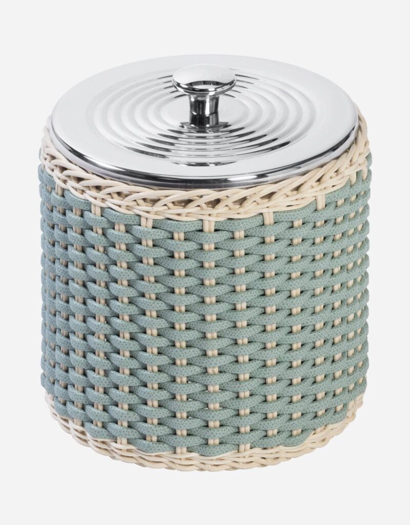 MENTON LEATHER & RATTAN ICE BUCKET