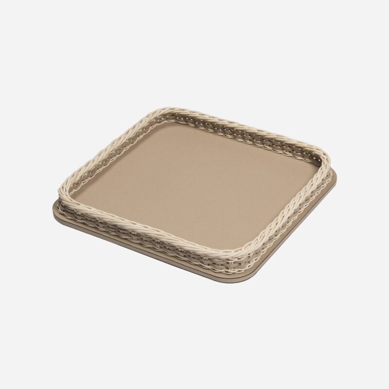 ORSAY LEATHER & RATTAN TRAY SQUARE