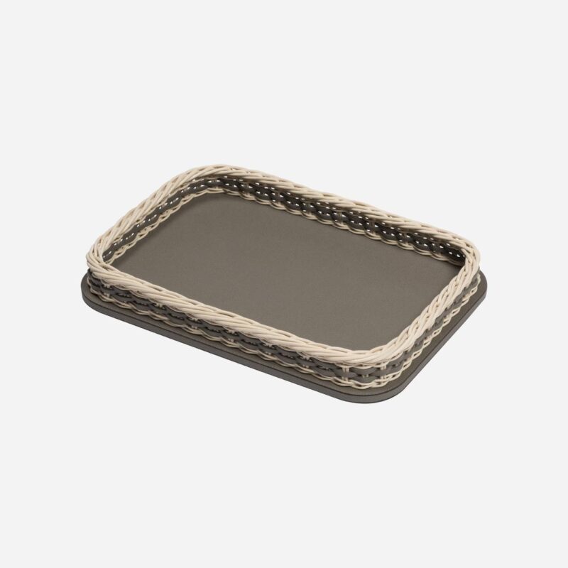 ORSAY LEATHER & RATTAN TRAY RECTANGULAR
