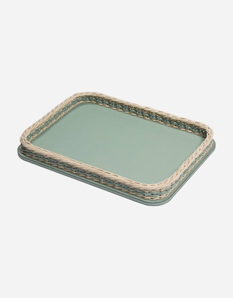 ORSAY LEATHER & RATTAN TRAY RECTANGULAR