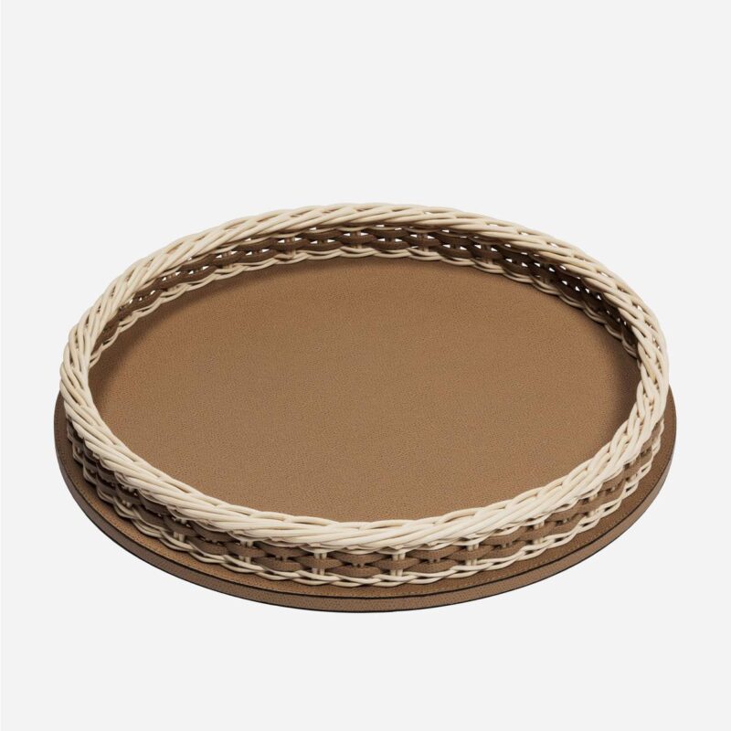 ORSAY LEATHER & RATTAN TRAY ROUND
