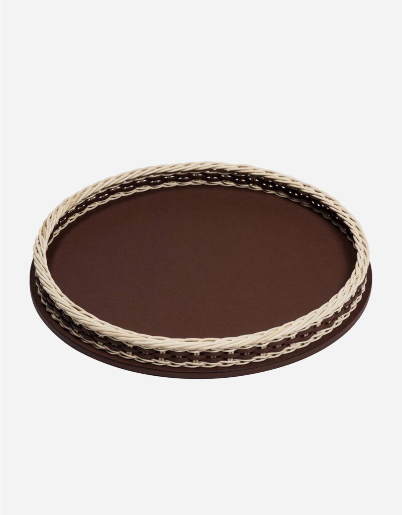 ORSAY LEATHER & RATTAN TRAY ROUND