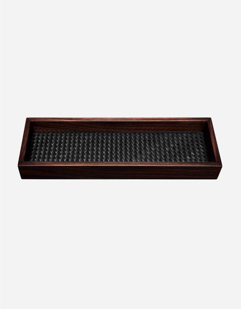 FEBE EBONY HANDWOVEN LONG RECTANGULAR VALET TRAY