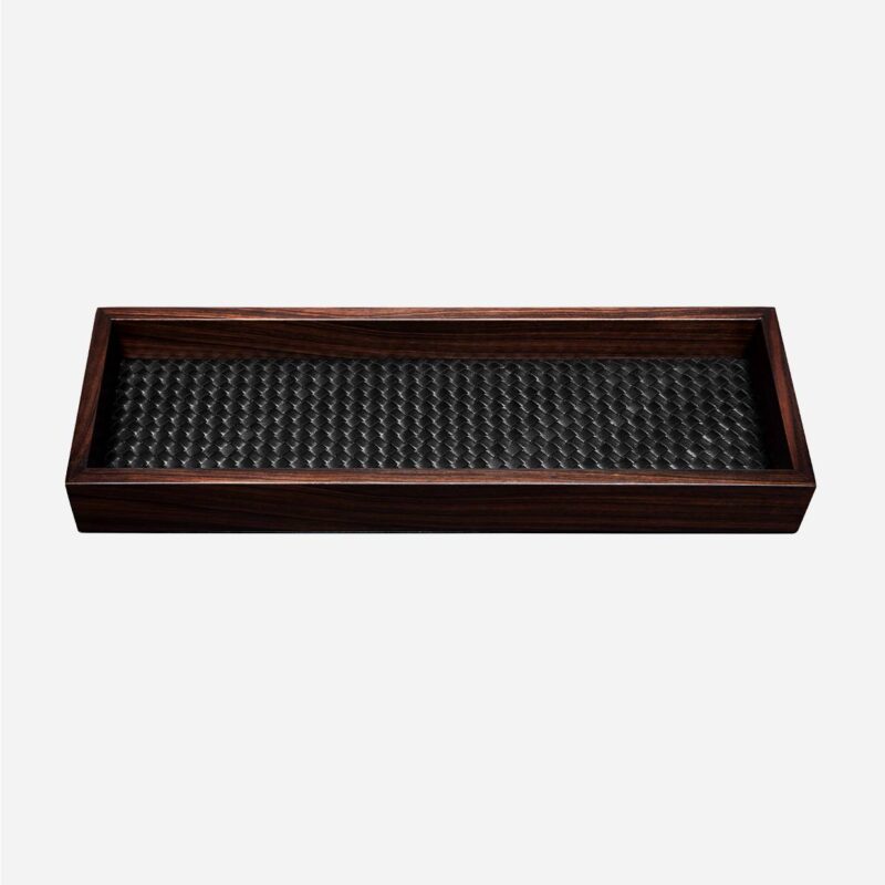 FEBE EBONY HANDWOVEN LONG RECTANGULAR VALET TRAY