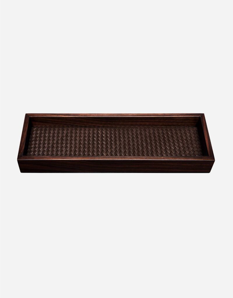 FEBE EBONY HANDWOVEN LONG RECTANGULAR VALET TRAY